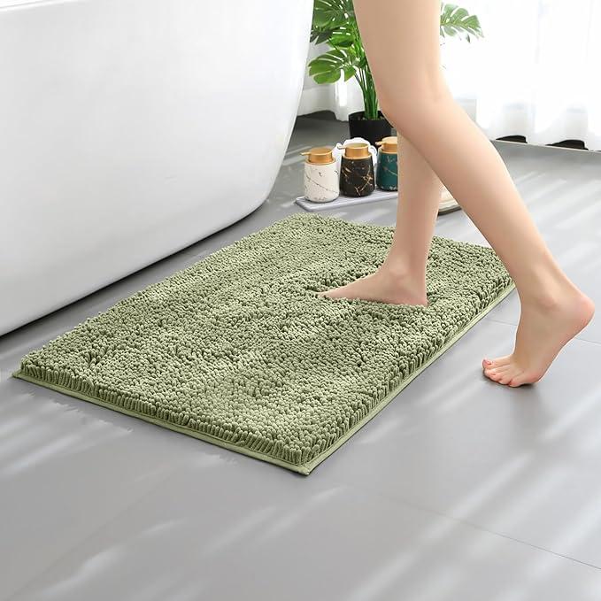 OWIYA Bathroom Rugs Mat 58x105Non Slip Chenille Bath Mats Bath Rugs for Bathroom Shower Chenille Sage Green