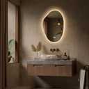 Keonjinn 22 x 30 Inch Asymmetrical Backlit Bathroom Mirror with Lights, LED Irregular Mirror with HD Tempered Glass, UL-Listed LED Driver, 3 Color Lights, Dimmable, Memory Function, Safe Defogging