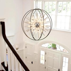 Vezzio 35 inch Large Black Crystal Chandelier Modern Globe Chandeliers for High Ceilings 20-Light Round Chandelier for Foyer Entryway Stairway Dining Room Hallway, Globe D35"