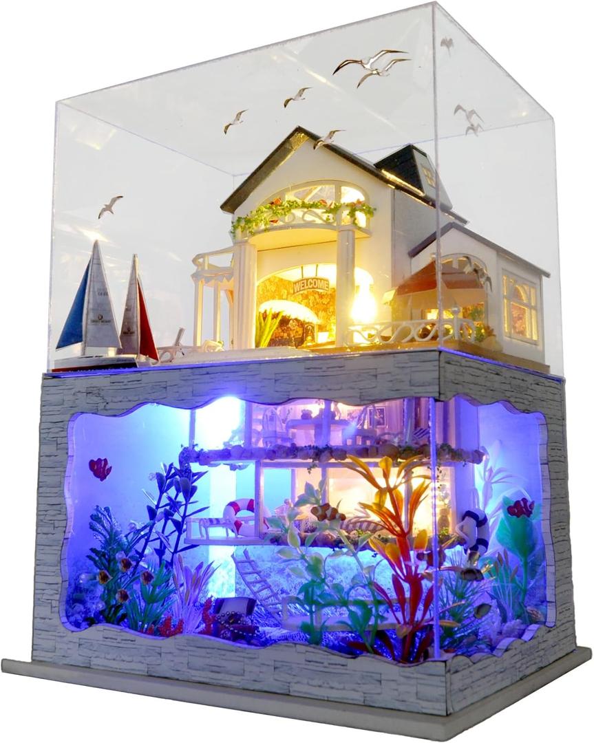 Miniature House Kit, Dollhouse Kit, Miniature Kit, DIY Mini House Building Kit for Adult, Holidays in Hawaii