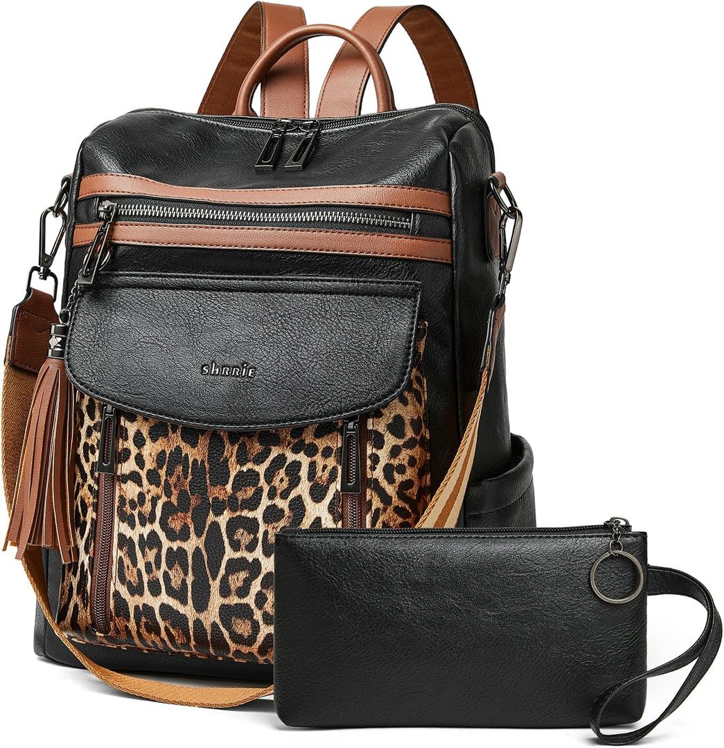 Shrrie Backpack Purse for Women Fashion Leather Backpack Purse Designer Travel Backpack Convertible Shoulder Bag with Wristlet