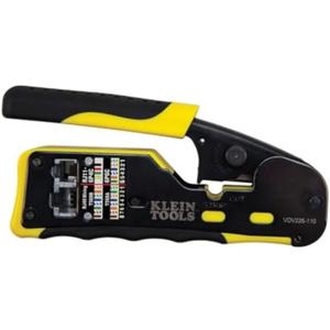 Klein Tools VDV226-110 Ratcheting Modular Data Cable Crimper / Wire Stripper / Wire Cutter for RJ11/RJ12 Standard, RJ45 Pass-Thru Connectors