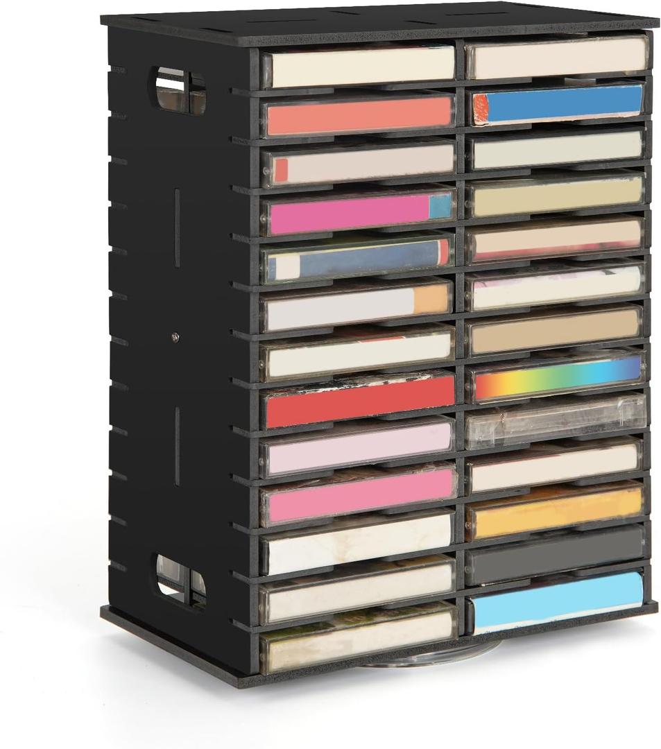 Rotating Cassette Tape Storage Holder, 52 Slot Cassettes Organizer Rack, Audio Cassette Tape Display Shelf, Ideal Gift for Cassettes Collectors, Black