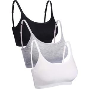 Blulu 3 Pcs Mini Camisole Bra Wireless Padded Bra Sport Cami Bralette with Adjustable Straps for Women Girls(XL, Black, White, Grey)