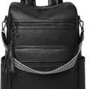 Shrrie 15.6 inch Laptop Backpack for Women,Large Leather Backpack Purse,Travel,Carry on,Water Resistant Casual Laptop Backpacks,College Backpack,Work Backpack for Women,Two-tone Black