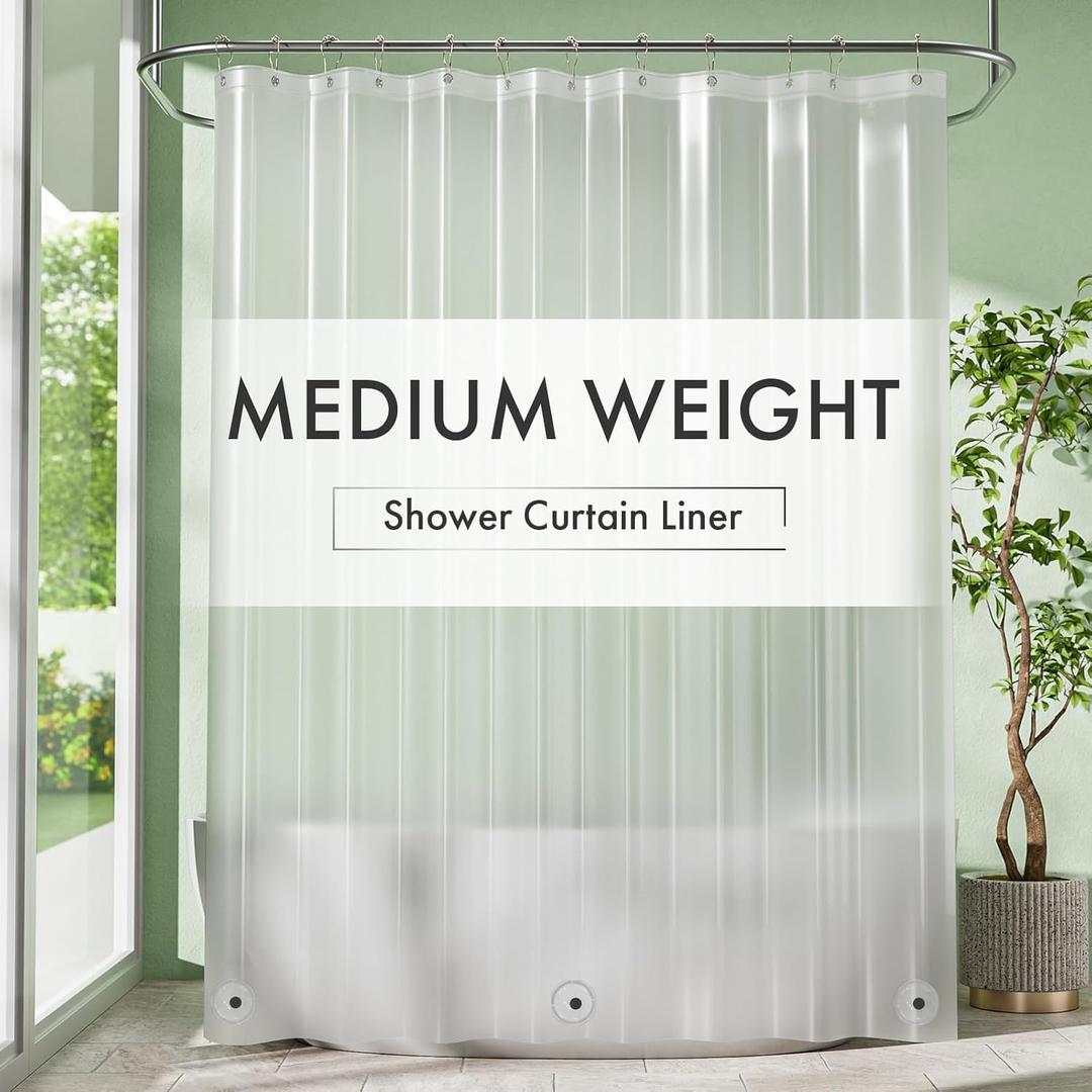 Amazer Frosted Shower Curtain Liner, 72x84 Plastic Shower Liner PEVA Medium Weight Inside Shower Curtain for Bathroom with Rustproof Grommets
