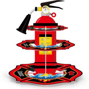 Zopeal 3 Tier Fire Hydrant Cupcake Stand Party Decorations Fire Truck Cupcake Holder Hydrant Birthday Dessert Stand Cake Holder for Birthday Party Supplies