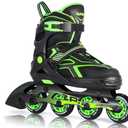2PM SPORTS Torinx Green Boys Adjustable Inline Skates, Fun Beginner Roller Skates for Kids, Youth, Girls, Men and Women (size  M yth)
