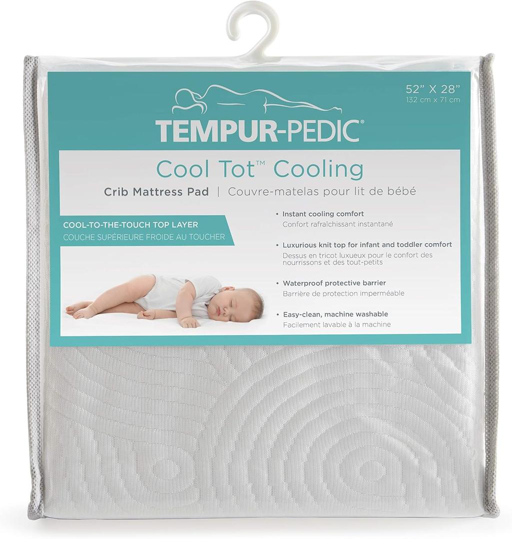 Tempur-Pedic Cool Tot Cooling Fitted Waterproof Infant and Baby Crib Mattress Protector Pad & Toddler Bed Cover, Comfortable and Luxurious Topper, Machine Washable and Dryer Friendly, 52 x 28- White (Crib (Pack of 1))