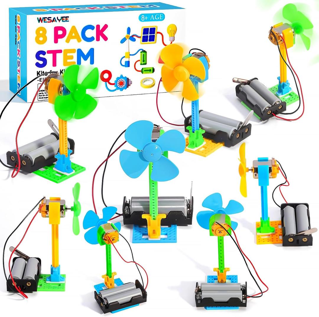 Bulk STEM Kits - 8 Set Electrical Fans, Girls Boys Crafts Science Kits for Kids Age 8-12, STEM Toys for Boys 8-10 8 10 12 13 Classroom, Engineering Activities Experiments Projects Circuit