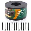 A ANLEOLIFE 100FT Flexible Plastic Landscape Edging Coil, 5" Black Garden Border for Yard, Flower Beds & Pathways, Anti-UV, 30 Stakes for Easy Install