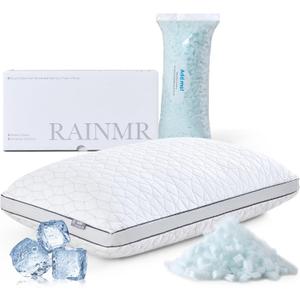 Rainmr Shredded Memory Foam Cooling Pillow for Sleeping, 20" x 36" King Size Pillow with Dual-Side Pillowcase - Cool & Bamboo-Derived Rayon Sides, Supportive Firm Bed Pillow (King)