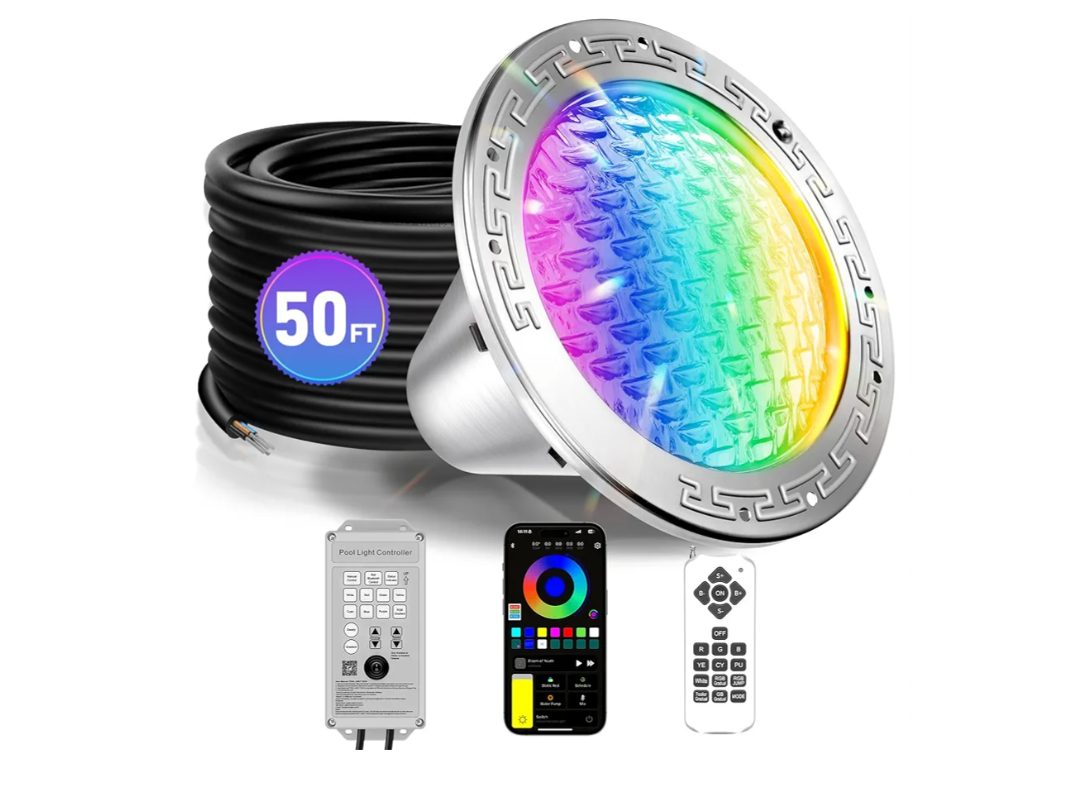 CAtArt 120V LED RGBW Color Change Pool Light for Inground Pools,10 Inch 35W Inground Pool Light with 50ft Cord,Controller,Remote and APP Control Fit for 10" Large Wet Niches