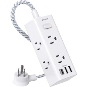 One Beat Short Extension Cord 1Ft, Flat Plug Power Strip Surge Protector - 6 Widely Outlets with 3 USB Ports (1 USB C), Wall Mount Small Power Strip for Travel, Home Office College Dorm Essentials