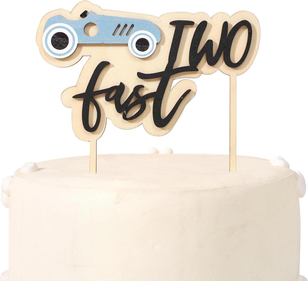 Two Fast Birthday Cake Topper - Wood Race Car Cake Topper,Race Car Second Birthday Party Decorations,Racing Two Fast Cake Decorations