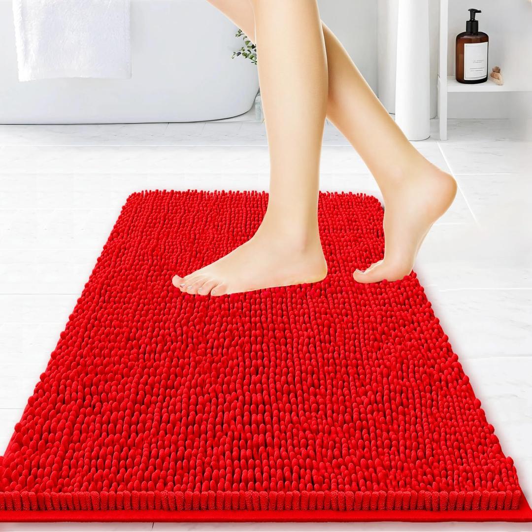BOANKODU Bathroom Rugs 15x23, Extra Soft Absorbent Chenille Bath Rugs, PVC Backing Quick Dry, Machine Washable Bath Mats for Bathroom Floor, Tub and Shower, Home Decor Accessories, Red