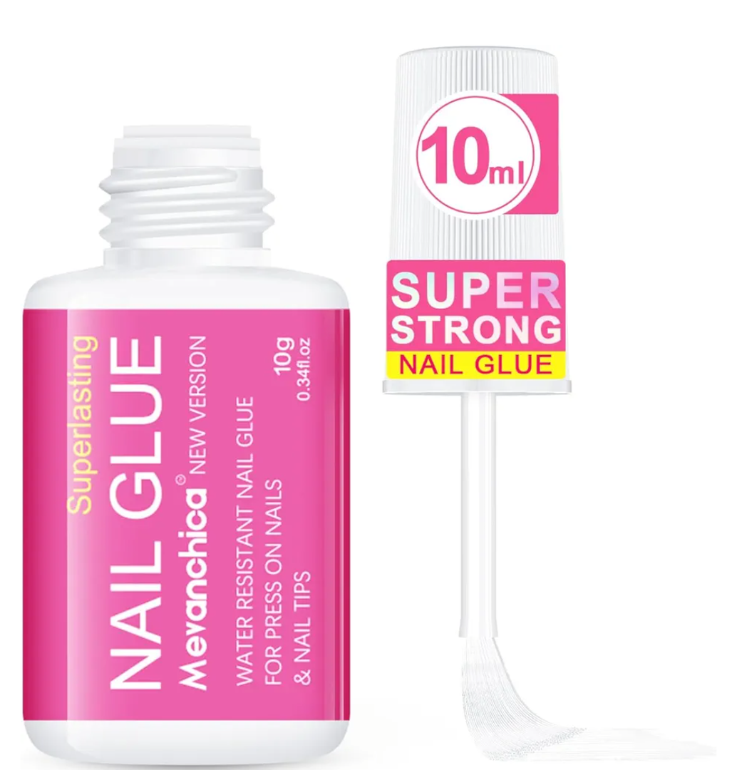 Mevanchica Super Strong Nail Glue, Nail Tips & Acrylic Fingernails Brush Tip Applicator for Press On Nails, Extra Strong Long Lasting for False Nails, Pack Of 4