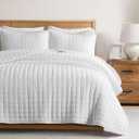 WDCOZY White Oversized King Quilt Set, California Cal King Rustic Bedspread, Lightweight Soft Farmhouse Coverlet, Spring Summer Thin Comforter, 3 Pieces, 2 Pillow Shams, 116x106 inches