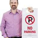 SmartSign 25 x 12 inch No Parking with Symbol Two-Sided Folding Floor Sign, Digitally Printed Plastic, Red, Black & White