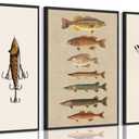 ZPJLRFC 3Pcs Vintage Fishing Canvas Wall Art Minimalism Fishing Gear Posters Artwork Fisherman Cave Painting Pictures Wall Decor for Outdoorsy Cabin Kitchen Fisherman Home Decoration 12x16in Unframed (16L"x12W")