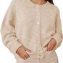 Ynhonra Women's Long Sleeve Front Button Y2k Cardigan Sweaters Crew Neck Loose 2026 Spring Tops Large