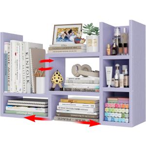 NUTIKAS Desk Shelves Desktop Organizer Shlef - Purple Office Organization for Top of Desk Organizers and Accessories Corner Bookshelf Table Top Shelving Small Hutch Decorations for Women Office