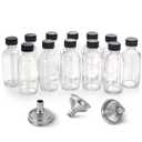 AOZITA 12 Pack, 2 oz Small Clear Glass Bottles w/Lid & 3 Funnels - 60ml Boston Shot Bottles for Health, Immunity, Potion, Wellness, Sample, Ginger, Juice - Mini Personal Care & Beauty Travel Bottle
