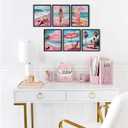 6pcs Pink Beach Wall Art Pink Summer Ocean Coastal Canvas Painting Coconut Girl Aesthetic Posters Prints Girly Nautical Bus Wall Decor Set for Girls Room Girls Dorm Home Decoration(12x16in Poster) (12L" x 16W")