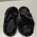 Chantomoo Women's Blue Memory Foam Faux Fur Lined Open Toe Slippers for Women, Size: 11-12