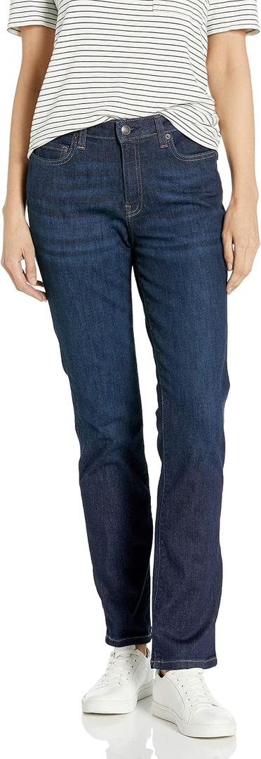 Amazon Essentials Women's Jeans, Mid Rise Straight Leg Style, Slim Fit (16 Short, Dark Wash)