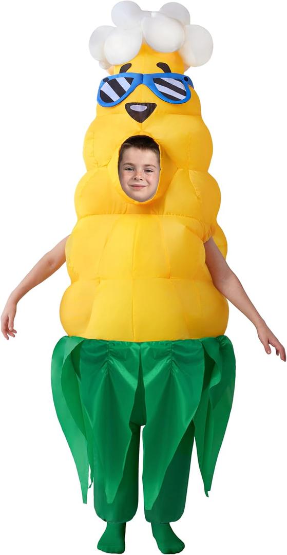 Spooktacular Creations Kids Halloween Inflatable Costumes, PopCorn Hair Corn Blow Up Costumes, Full Body Inflatable Suit for Boys Halloween Cosplay Parties