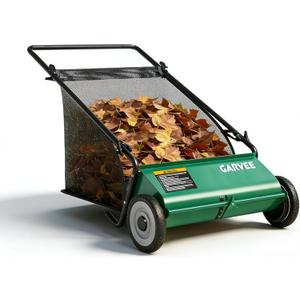 Garvee Push Lawn Sweeper,26-Inch Width Enhanced 4-Brush System with Large 7 cu. ft. Hopper Bag, Ideal for Yard and Garden Cleanup, Green