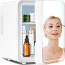 Skincare Fridge With Dimmable LED Mirror, 4L Makeup Mini Fridge for Bedroom, Cosmetics, SkinCare, Cooler & Warmer, Portable Small Refrigerator for Car, Office and Food- White