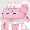 YOOLIFE Pencil Case for Girls, Cute Pencil Pouch Box, Unicorn Pen Case with Handle, Large Capacity Aesthetic School Supplies for Girl Kids, Birthday Gifts for 6 7 8 9 10 11 12 13 Year Old Girls, Beige
