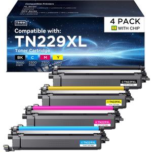 Compatible TN229XL Toner Cartridge Replacement for Brother TN229 XL TN 229XL TN229 Toner Work with Brother HL-L3220CDW MFC-L3720CDW HL-L3280CDW HL-L3300CDW MFC-L3780CDW Printer (BK/C/M/Y-4 Pack)
