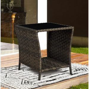 Elesuli Outdoor Wicker Side Coffee Table Side Tables Storage Bistro Table Patio Furniture Square End Tables Garden Table