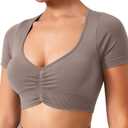 TAYOEA Crop Tops Workout for Women Yoga Short Sleeve Shirts Seamless V-Neck Gym T Shirts with Built in Pads (XS)