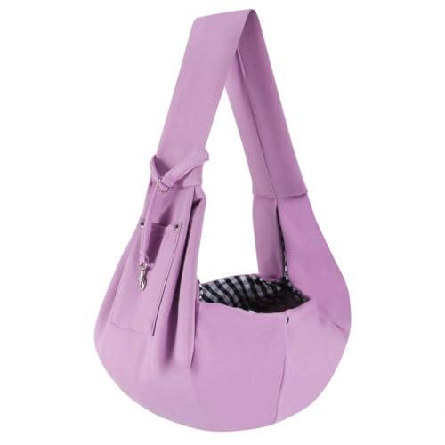 Dog Carrier Sling - Reversible Puppy Carrier Purse with Storage Pocket, Hand-Free Dog Sling Carrier for Carry Small Dogs and Cats, Travel Safety Harness, Dog and Cat Harness (Purple)