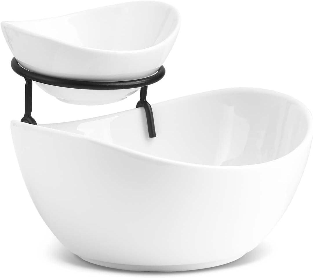 YHOSSEUN Chip and Dip Serving Set, Tiered Serving Bowl Set 2 Tier Serving Stand Ceramic Appetizer Serving Food Display Stand for Parties, Serving Dishes for Entertaining Food Service (Black)
