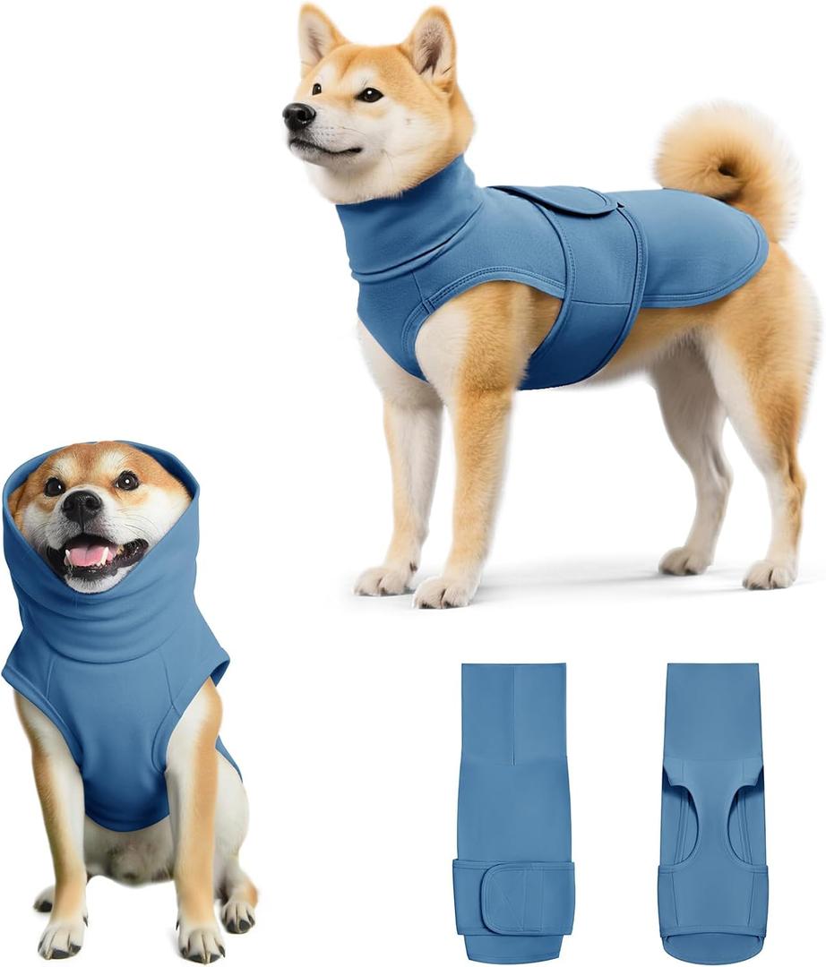 Dog Anxiety Calming Vest Adjustable Turtleneck Thunder Shirt Jacket for Fireworks, Separation, Vet Visits, Pet Hoodie for Medium Dogs (Blue) M