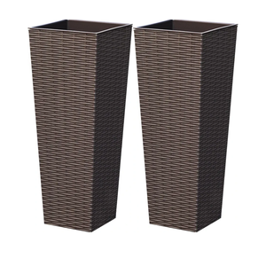 Greesum 24 Inch Tall Plastic Planters with Rattan Texture – Set of 2, Detachable Inner Pot & Drainage Holes, Indoor/Outdoor Decorative Flower Pots for Large Plants, Trees, Patio, and Garden, Brown