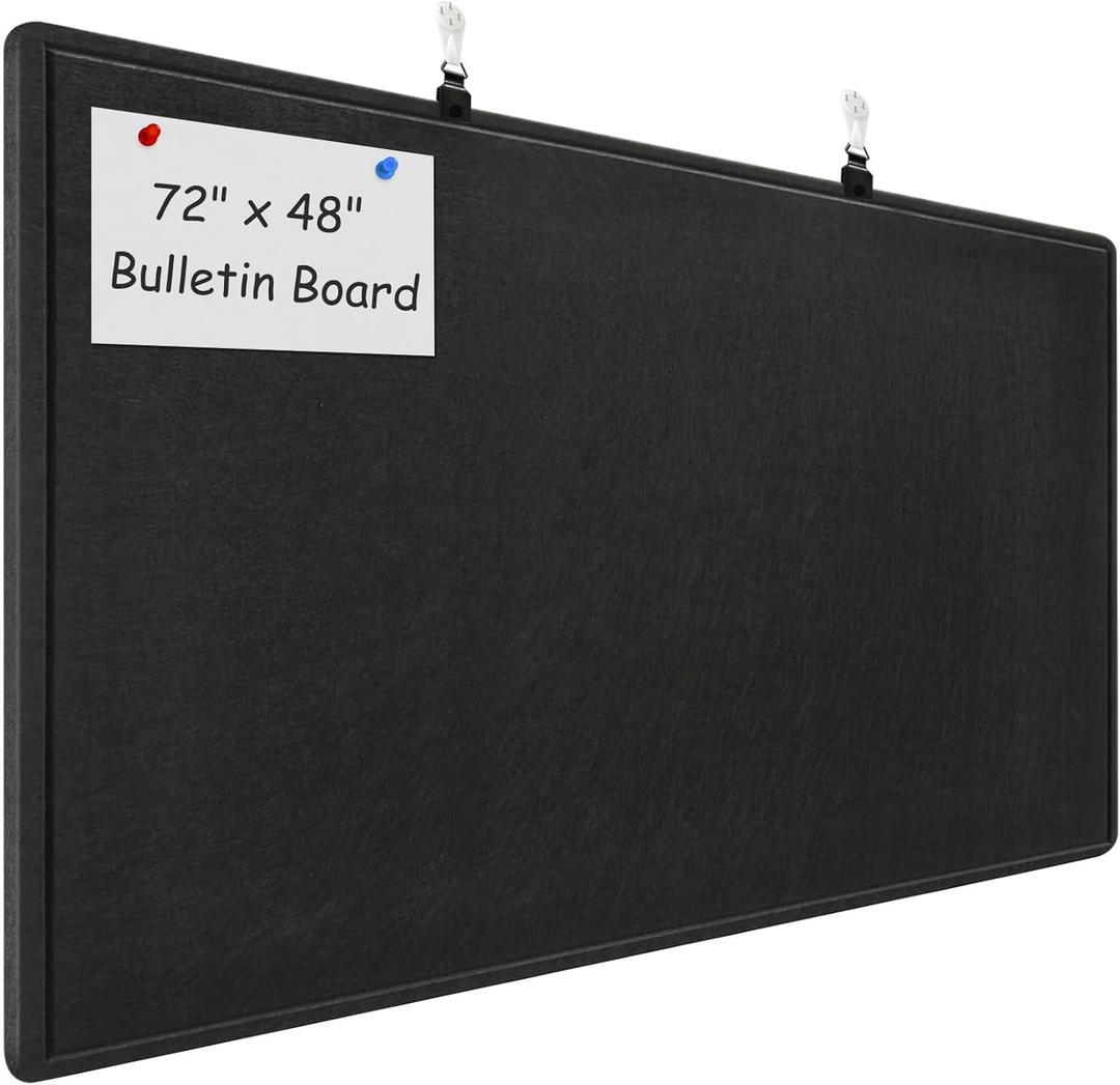 Large Bulletin Board - 72 x 48 Inches, Large Felt Board Decorative Pin Board for Wall, Foldable Photo Board, Lightweight Durable Pin Board for Home, Office, School, Classroom, Kitchen (Black)