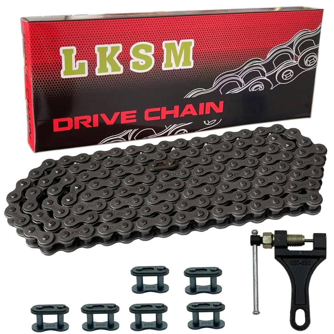 420 Chain 132 Link Motorcycle Standard Roller Chain with Chain Breaker 6 Connecting Master Link for 100cc 110cc 125cc Mini ATV Quad Go Kart Scooter