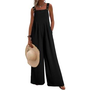 Dokotoo Women's Casual Loose Overalls Jumpsuits One Piece Sleeveless Wide Leg Long Pant Rompers With Pockets (Medium, Black)