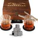 Whiskey Stones Gift Set for Men Dad Fathers Day Whiskey Glasses Set 2 Bourbon Glasses 8 Granite Chilling Rocks with Tongs Perfect for House Warming Anniversary Birthday for Men