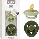BIBS Pacifiers 0-6 Months | 2-Pack Soothers | Anatomical Nipple | BPA-Free Natural Rubber | Made in Denmark | Sage/Hunter Green Color Pacifier