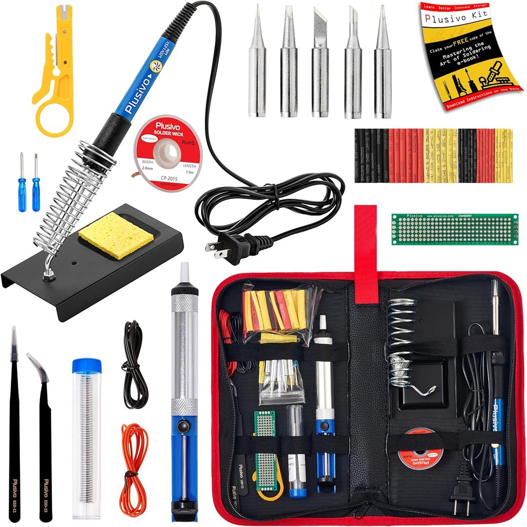 Soldering Iron Kit, 60W Soldering Iron, 5 Soldering Iron Tips, 21-in-1 Adjustable Temperature, Solder Wire, Stand, Desoldering Pump, Soldering Welding Iron Kit for Electronics Hobby DIY 110V US Plug (Black and Red)