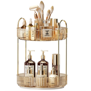 COMVTUPY 360° Rotating Makeup Organizer - Large Capacity Makeup Skincare Perfume Organizer Bathroom Organizer for Countertop Amber 2 Tier