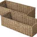 StorageWorks Toilet Tank Basket for Bathroom, Seagrass Storage Baskets for Toilet Tank Top, 2-Pack (15 "L x 6 "W x 4 "H)