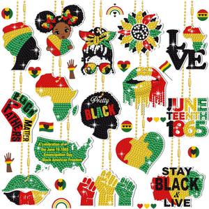 Estune 15 Pcs Juneteenth Diamond Painting Keychains African American Freedom Keychain Craft Diamond Art 1865 5d Independence Party Decoration Gifts Happy 19th of June DIY Activities for Women (Emancipation)